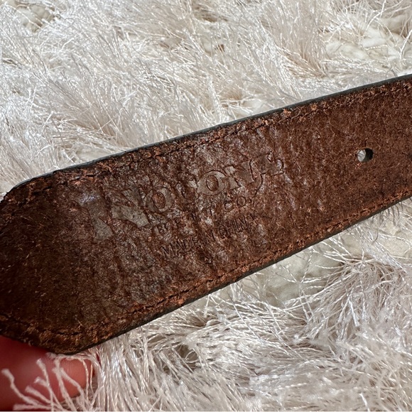 Nocona Turquoise Inlay Silver Cross Brown Leather Belt - Picture 3 of 8